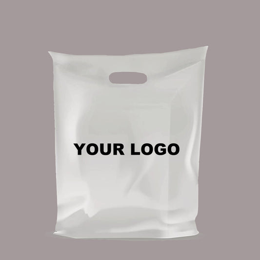 Custom Clear Plastic Merchandise Bags Die Cut Shopping bags | Recyable | One Color Printing