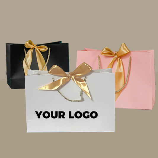 Custom Gift Paper Bags With Ribbon Bow | Recyable | One Color Printing