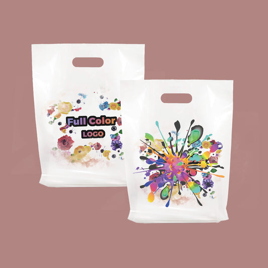 Custom Plastic Merchandise Bags Die Cut Shopping bags | Recyable | Full Colors Printing