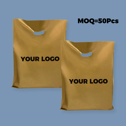 50-1000Pcs Custom Gold Shopping Bags with Logo for Boutique Custom Plastic Gift Bags with Logo Custom Merchandise Bag with Logo for Business