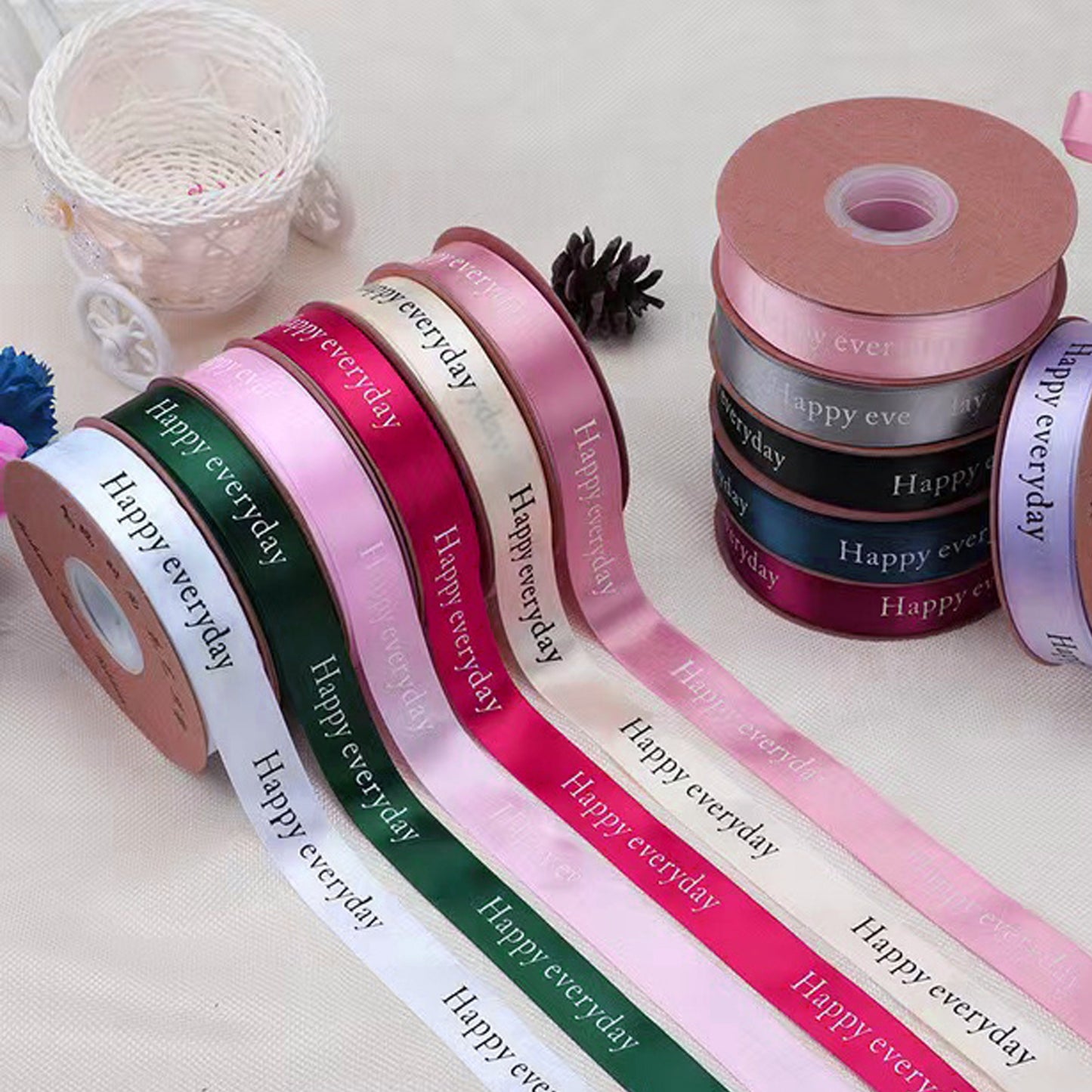 100Yards Custom Satin Ribbon Personalized Ribbon with Logo Single Color Logo Printing Ribbon for Wedding Straw Hats Baby Shower and Flowers