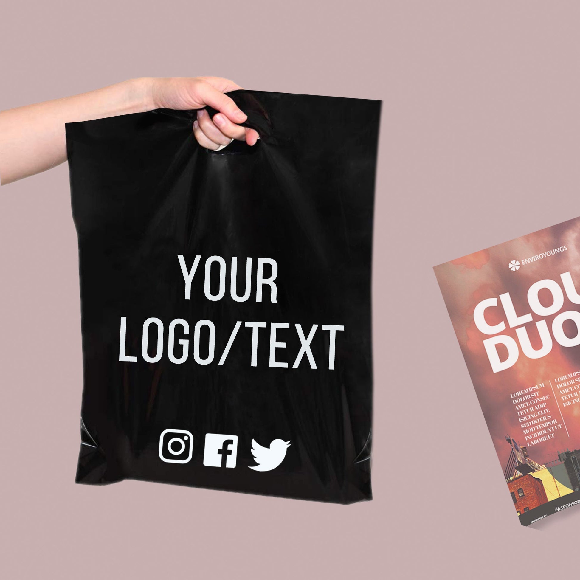 50-1000Pcs Custom Shopping Bags with Logo for Boutique Custom Plastic Gift Bags with Logo Custom Merchandise Bags with Logo for Business