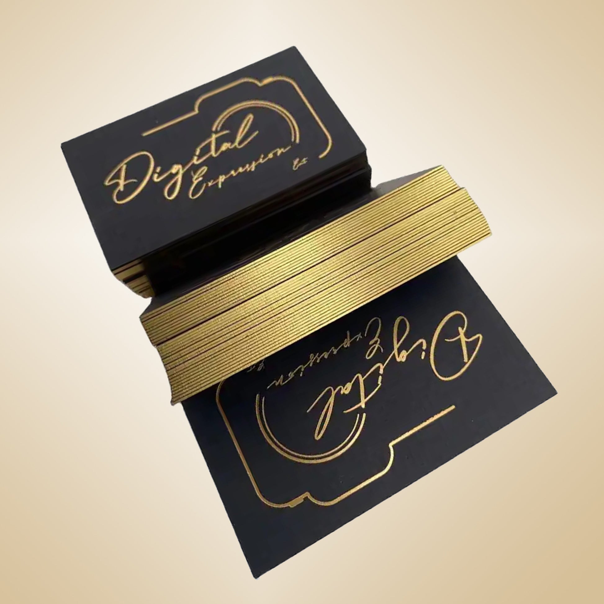 100 Custom Luxury Business Cards Gold Foil Cards with Gold Edge, Debossed Business Cards, 38pt (700gsm)