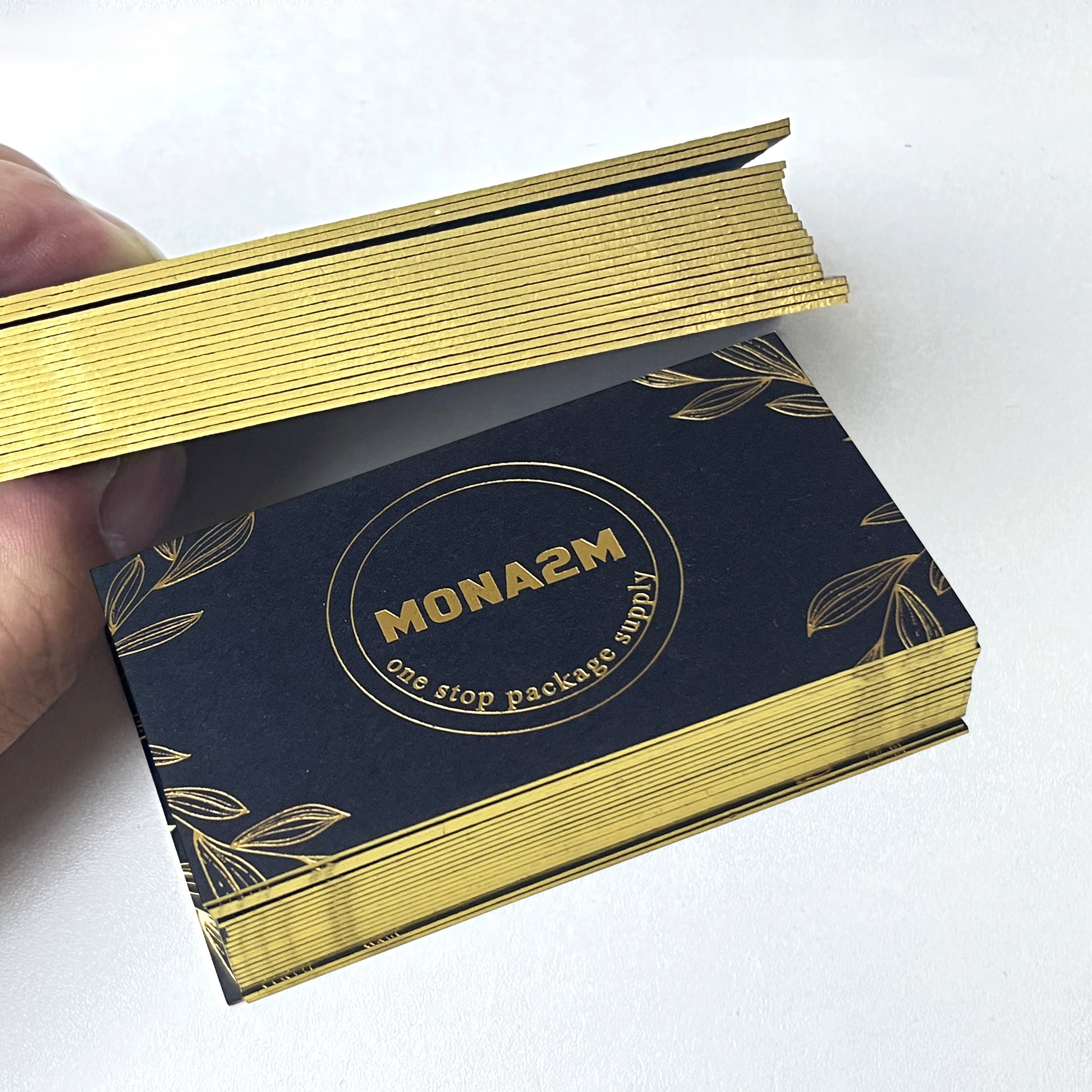 100 Custom Luxury Business Cards Gold Foil Cards with Gold Edge, Debossed Business Cards, 38pt (700gsm)