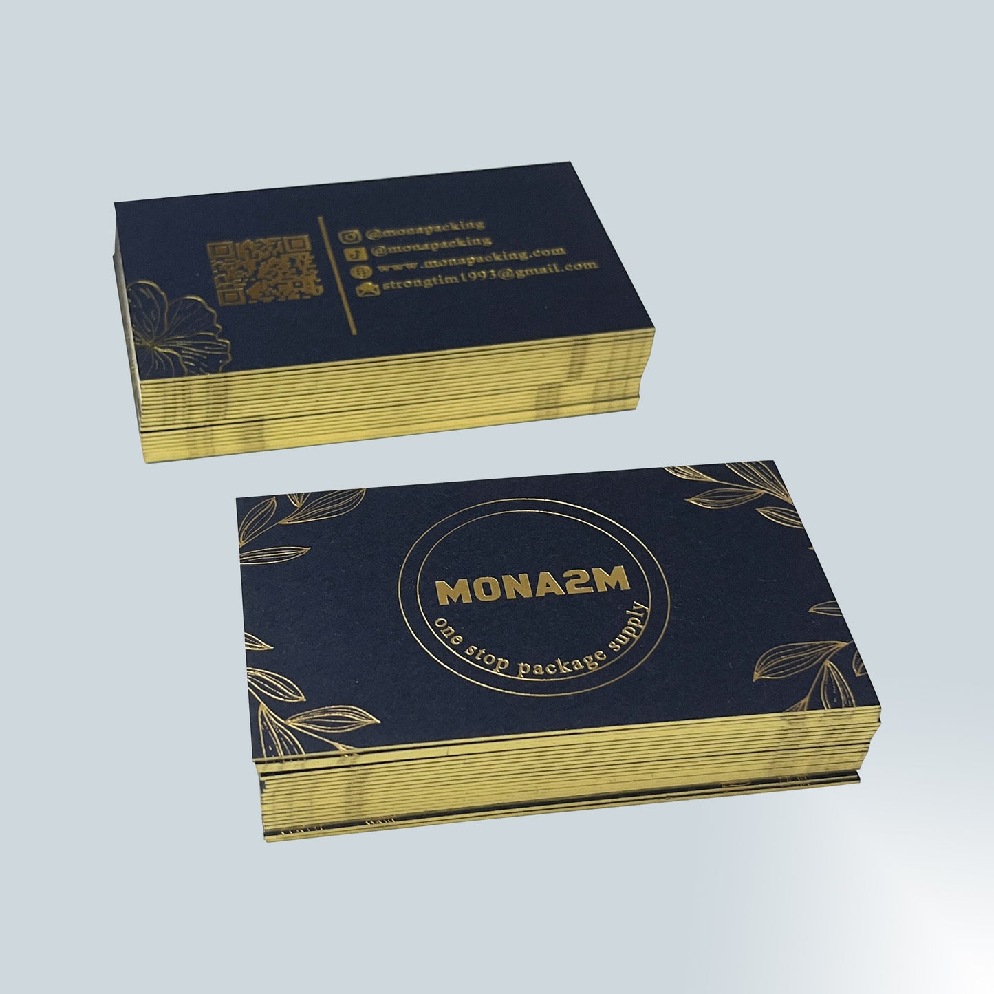 100 Custom Luxury Business Cards Gold Foil Cards with Gold Edge, Debossed Business Cards, 38pt (700gsm)